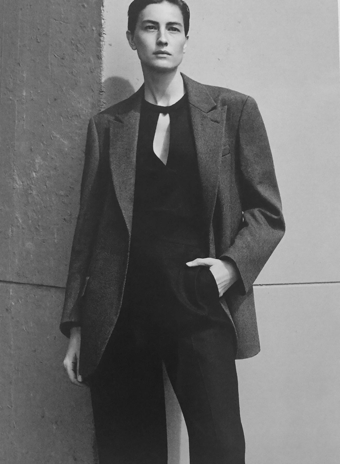 Womenswear styling in charcoal tailoring